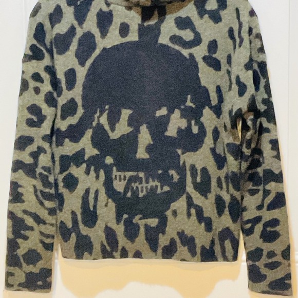 360 SKULL CASHMERE Carson sweater 99627 leopard hoodie black olive women's XS - Picture 4 of 9